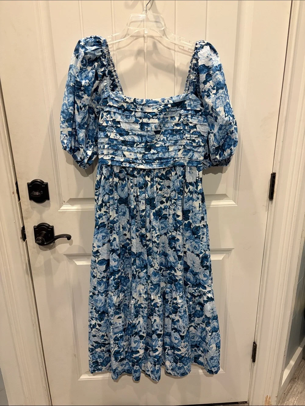 Abercrombie & Fitch Blue Floral Maxi Dress with Puff Sleeves